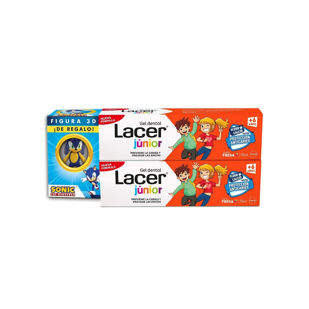 Lacer Junior gel dental fresa duplo + figura Sonic 75ml